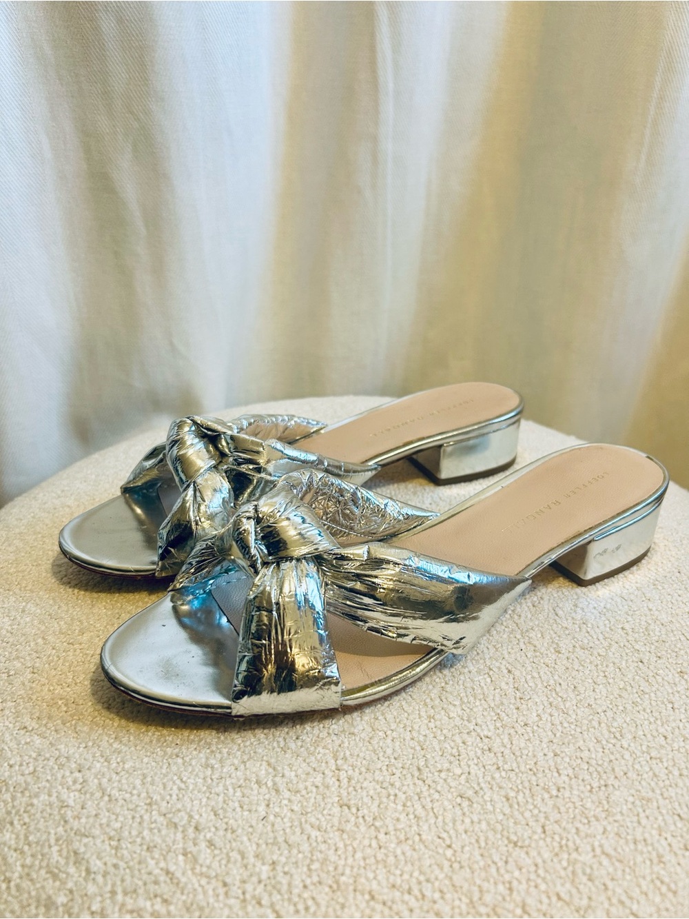 Loeffler Randall Silver Knot Slide Sandals 9.5